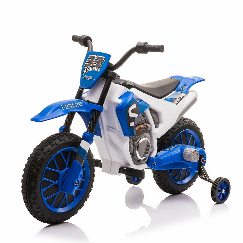 Tobbi 12V Kids Dirt Bike Electric Battery Powered Ride On Motorcycle w Training Wheels Spring Suspension Blue