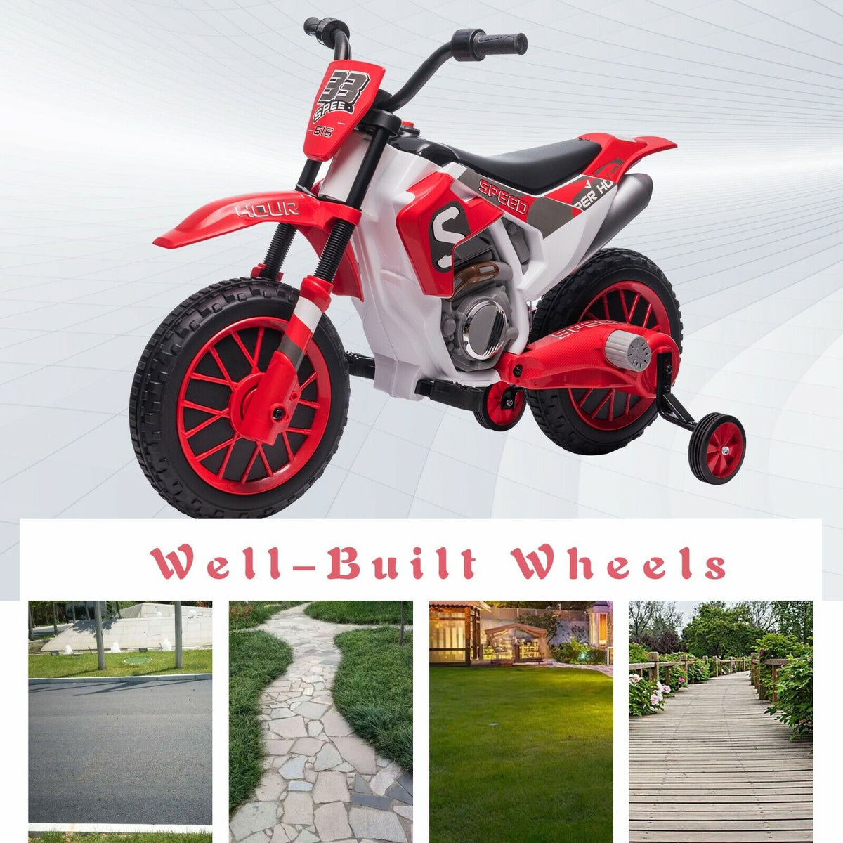 Electric Dirt Bike for Kids with Training Wheels 12V Off Road Ride O