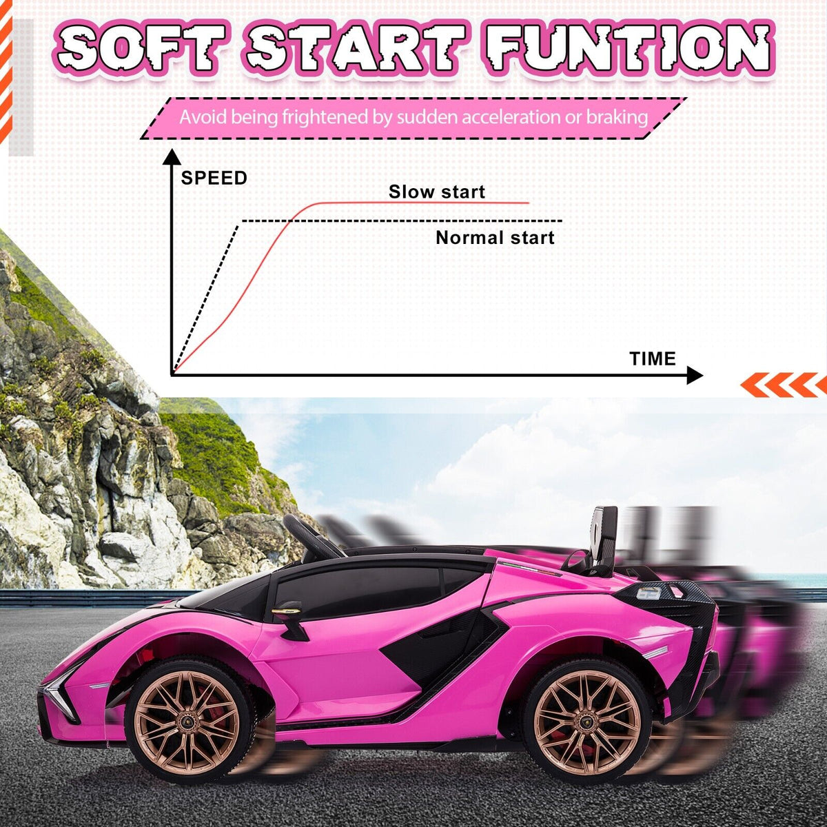 TOBBI 12V Pink Lamborghini SIAN Electric Ride-On Car for Kids with Rem