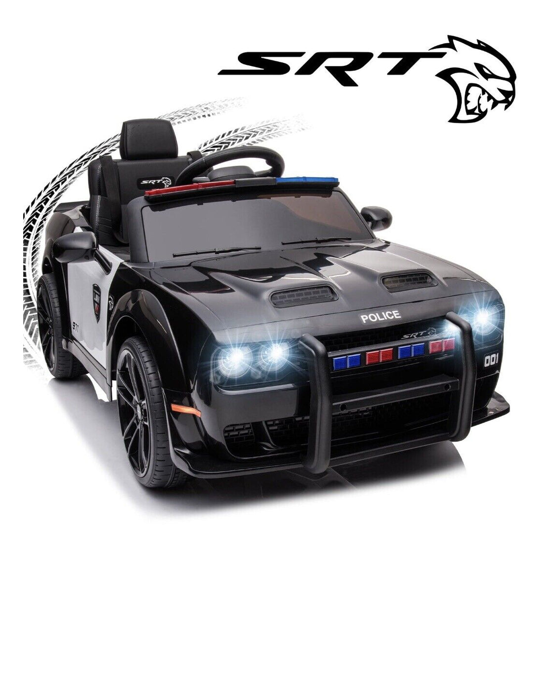 Ultimate Dodge Challenger SRT Hellcat Police Car 12V Kids Ride-On Toy