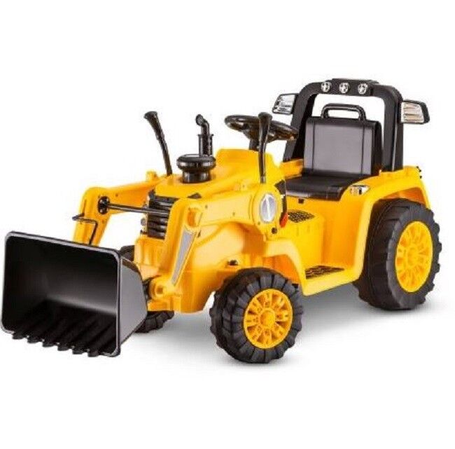 Yellow Battery-Powered Ride-On Backhoe for Kids with 6V Rechargeable B